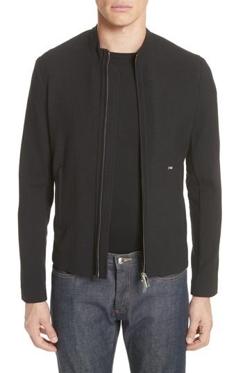 Men's Emporio Armani Ripstop Check Wool Blend Jacket Us / 52 Eu R - Black