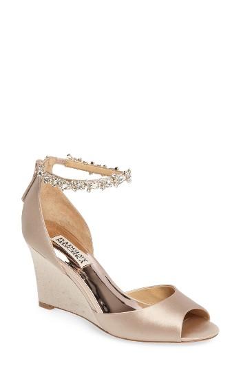 Women's Badgley Mischka Tahlia Crystal Ankle Strap Sandal .5 M - Beige