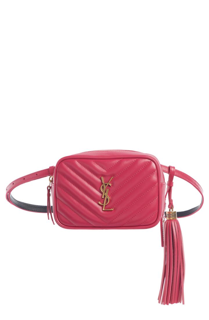 Saint Laurent Lou Quilted Leather Belt Bag With Tassel - Pink