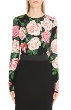 Women's Dolce & Gabbana Rose Print Stretch Silk Top Us / 40 It - Black