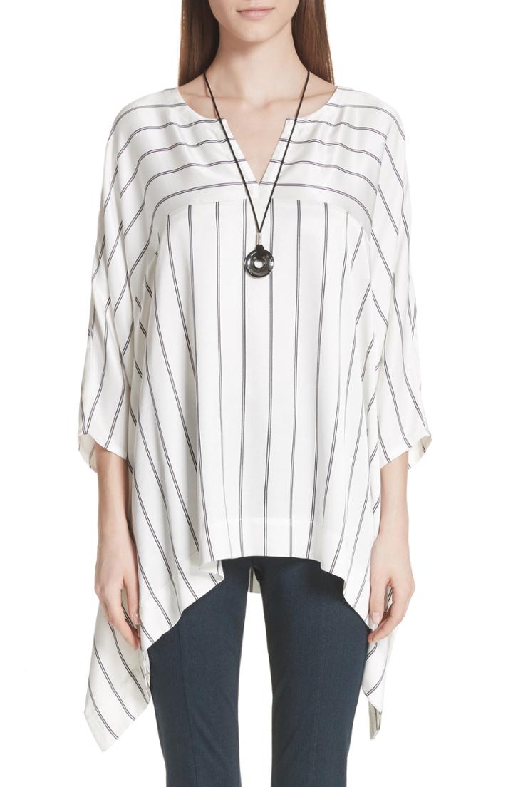 Women's St. John Collection Stripe Drapey Herringbone Top - White