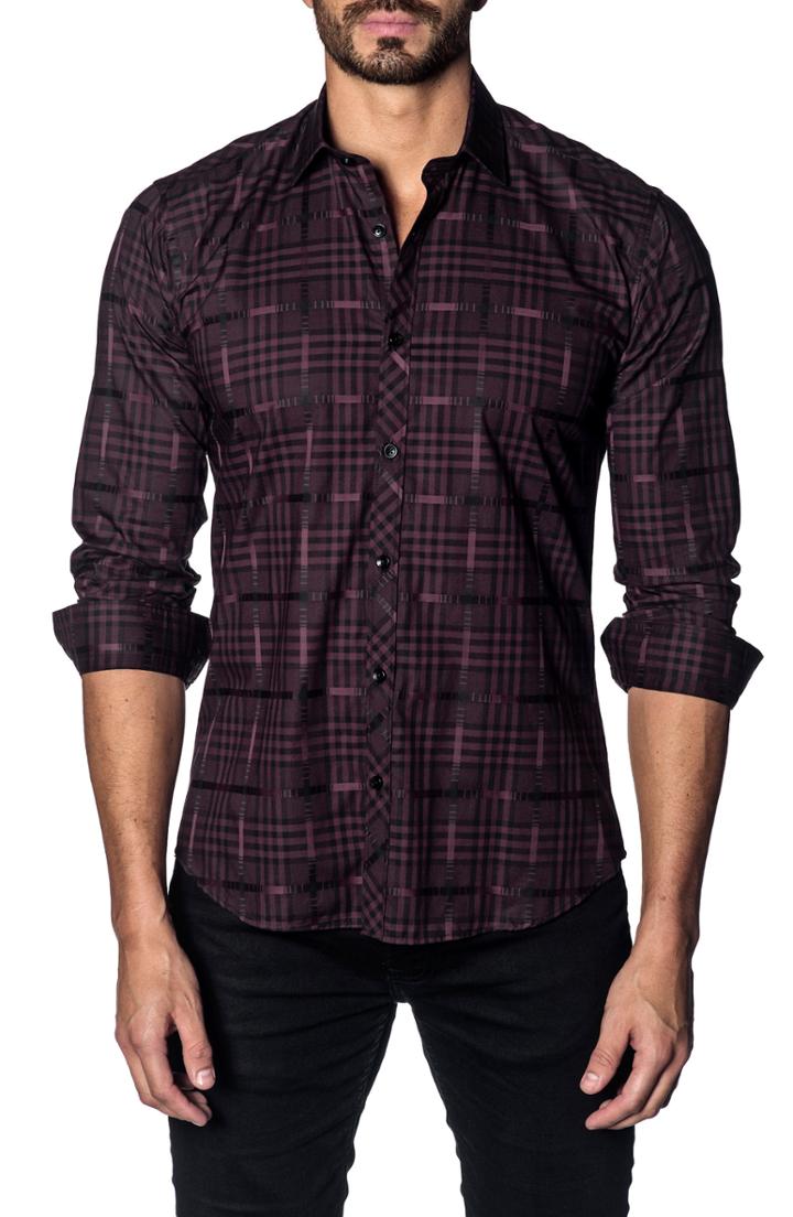 Men's Jared Lang Slim Fit Plaid Sport Shirt, Size - Purple
