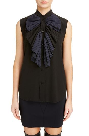 Women's Givenchy Pleated Bib Silk Blend Blouse Us / 38 Fr - Black