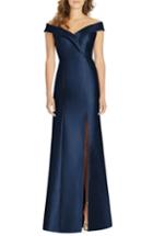 Women's Alfred Sung Portrait Collar Satin Gown - Blue