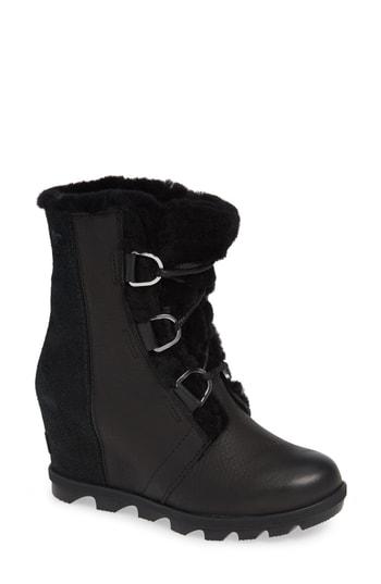 Women's Sorel Joan Of Arctic Ii Lux Wedge Genuine Shearling Bootie M - Black