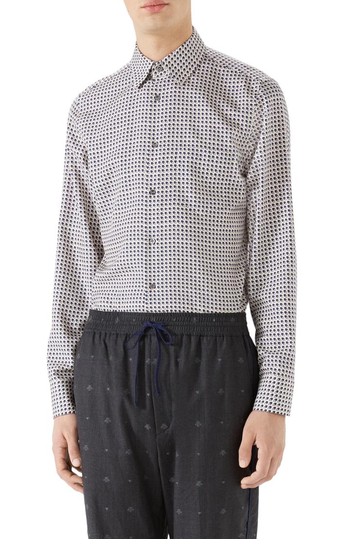 Men's Gucci G-shadow Print Silk Sport Shirt .5 - Blue
