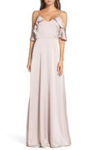 Women's Monique Lhuillier Bridesmaids Isabel Sateen Cold Shoulder Gown - Pink