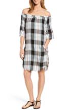 Women's Billy T Off The Shoulder Plaid Shift Dress - Black