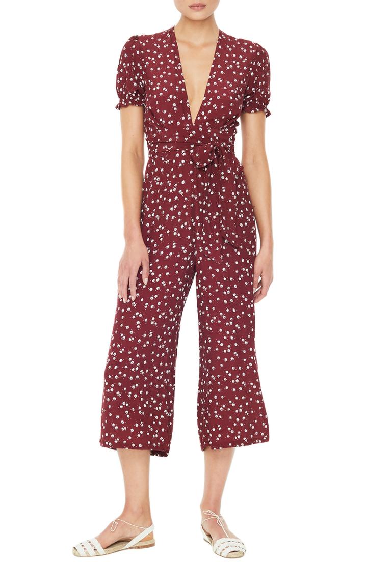 Women's Faithfull The Brand Bonnie Floral Print Crop Jumpsuit - Burgundy