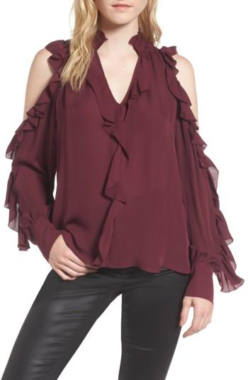 Women's Parker Elana Ruffle Silk Blouse - Burgundy