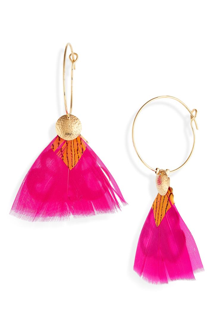 Women's Gas Bijoux Bermude Feather Hoop Earrings