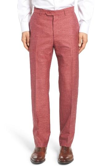Men's Monte Rosso Flat Front Solid Wool Blend Trousers - Red