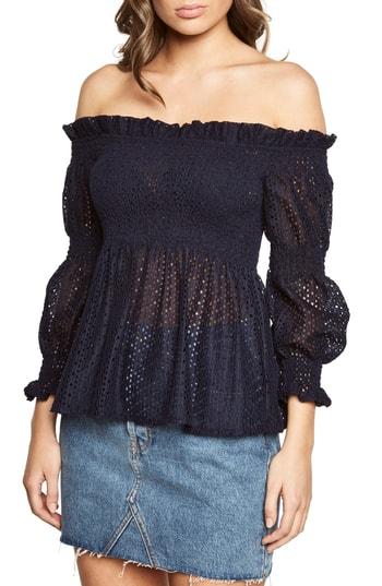 Women's Bardot Shirred Off The Shoulder Top - Blue