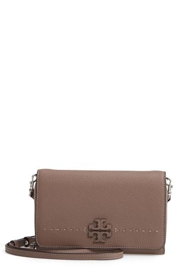 Women's Tory Burch Mcgraw Leather Crossbody Wallet - Grey
