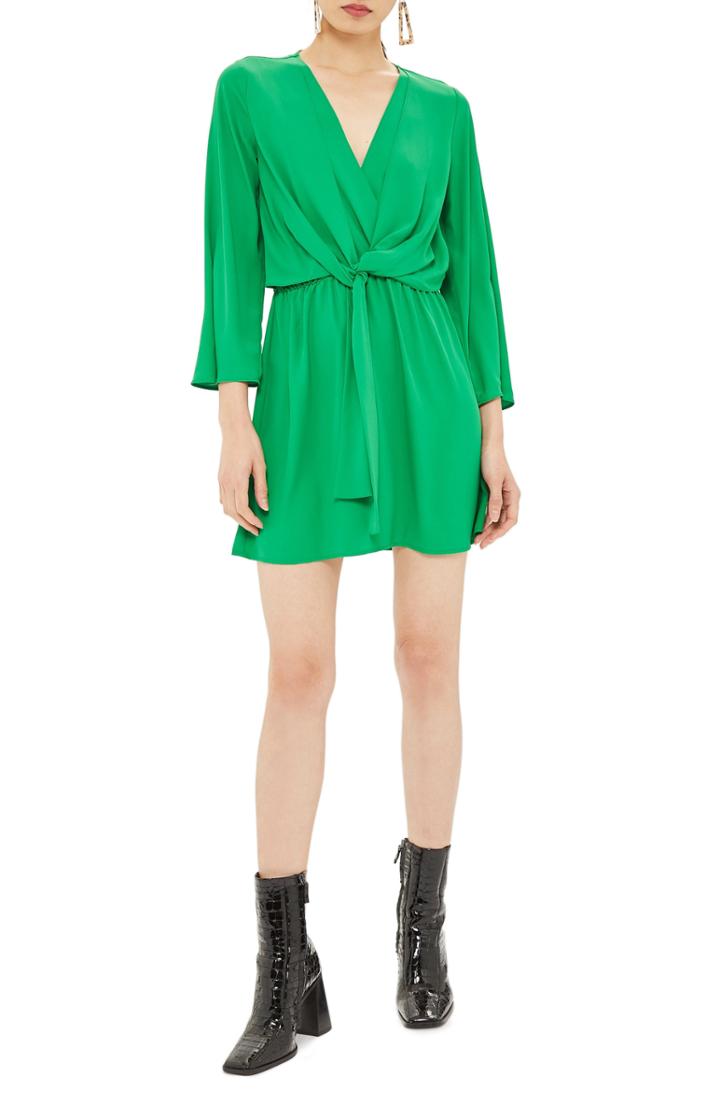 Women's Topshop Tiffany Knot Minidress Us (fits Like 0) - Green