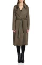 Women's Badgley Mischka Faux Leather Trim Long Trench Coat, Size - Green