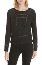 Women's Veronica Beard Carmen Lace Inset Embroidered Blouse - Black