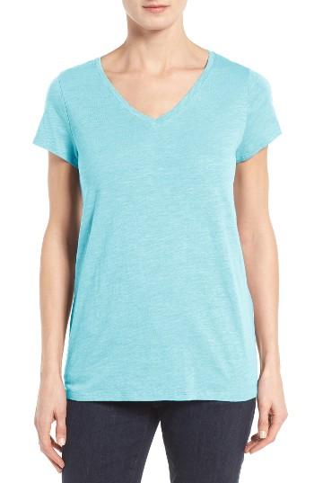 Women's Eileen Fisher Organic Cotton V-neck Tee - Blue/green