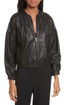 Women's Rebecca Taylor Leather Bomber Jacket - Black