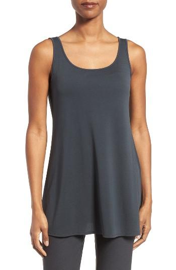 Petite Women's Eileen Fisher Long Silk Tank, Size P - Grey