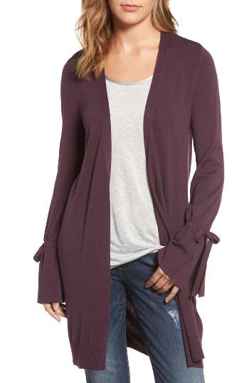 Women's Halogen Lightweight Tie Sleeve Cardigan - Purple