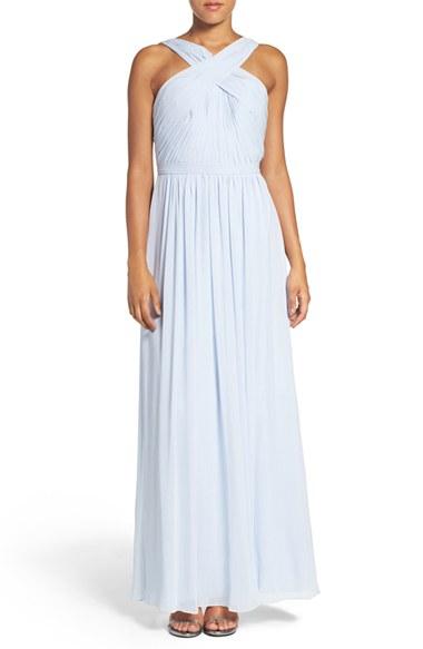 Women's Watters 'micah' Crisscross Neck A-line Chiffon Gown - Blue