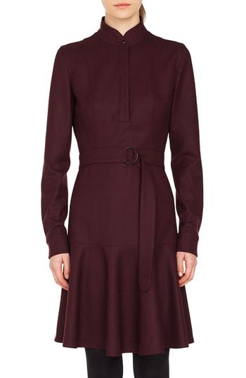 Women's Akris Punto Bell Skirt Wool Dress - Burgundy