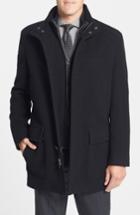 Men's Cole Haan Wool Blend Top Coat With Inset Bib, Size - Black