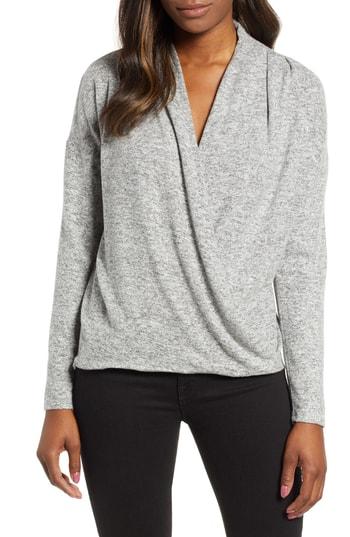 Women's Gibson X Living In Yellow Diana Cozy Knit Wrap Top, Size - Grey
