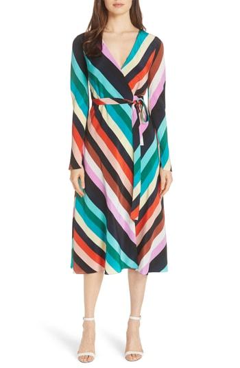 Women's Diane Von Furstenberg Stripe Silk Wrap Midi Dress - Blue/green