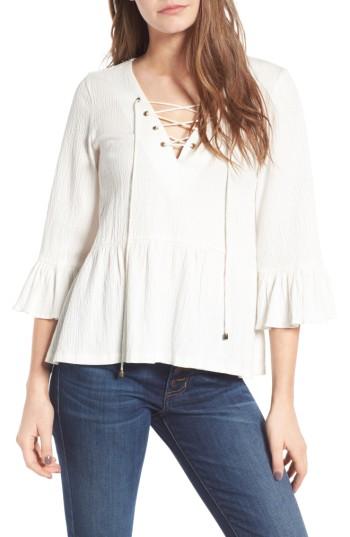 Women's Moon River Lace-up Bell Sleeve Top - Ivory