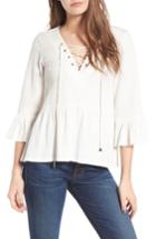 Women's Moon River Lace-up Bell Sleeve Top - Ivory