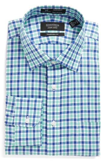 Men's Nordstrom Men's Shop Smartcare(tm) Traditional Fit Check Dress Shirt .5 32 - Green