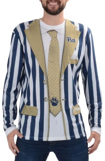 Men's Faux Real College Sports Suit & Tie Costume T-shirt, Size - Blue