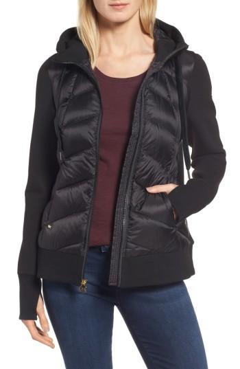Women's Michael Michael Kors Hooded Down & Neoprene Jacket - Black