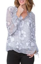 Women's Nydj Drawstring Ruffle Print Top, Size - Black