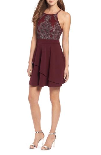 Women's Speechless Beaded Skater Dress - Burgundy