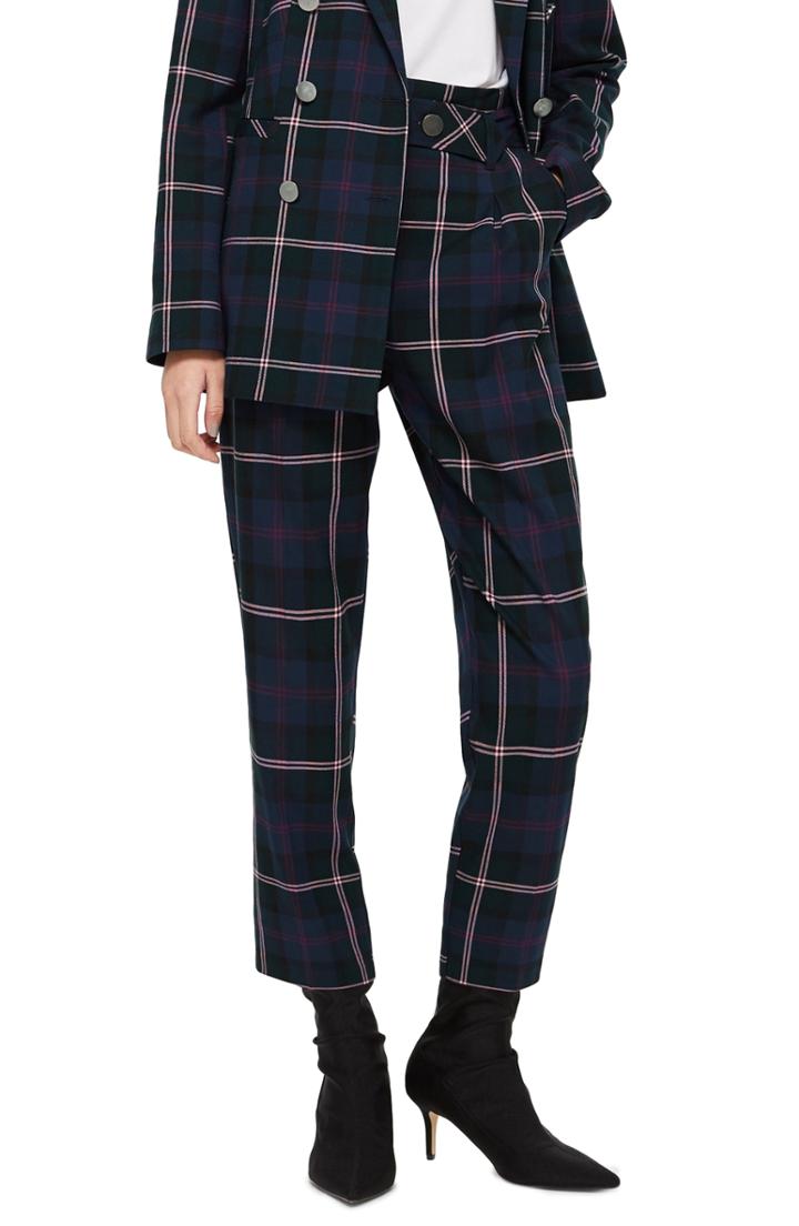 Women's Topshop Check Belted Trousers Us (fits Like 0-2) - Purple