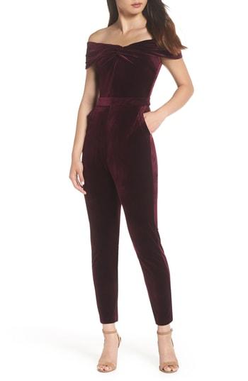 Women's Adelyn Rae Liv Off The Shoulder Velvet Jumpsuit - Burgundy