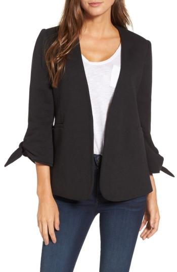 Women's Olivia Moon Tie Sleeve Knit Blazer - Black