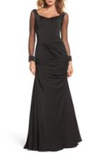 Women's La Femme Sheer Sleeve Gown - Black