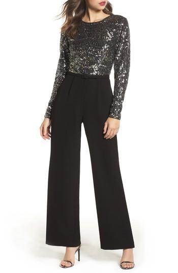 Women's Vince Camuto Belted Sequin & Crepe Jumpsuit