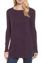 Petite Women's Halogen Shirttail Wool & Cashmere Boatneck Tunic, Size P - Purple