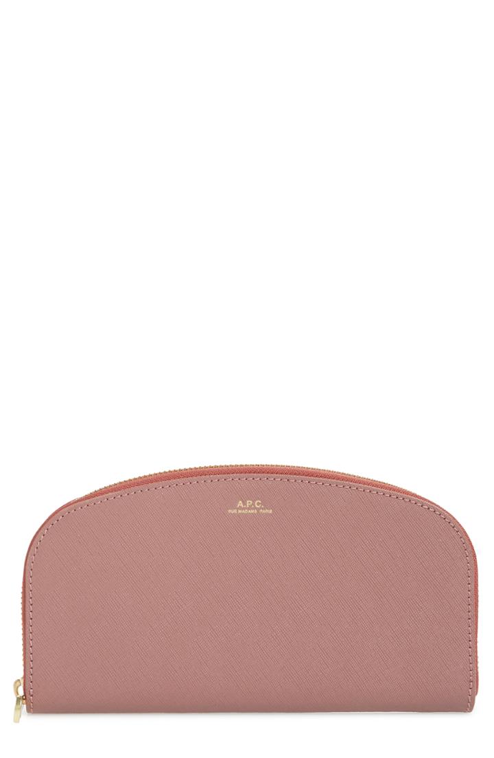 Women's A.p.c. Portefeuille Demilune Leather Wallet - Pink