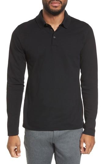 Men's Boss Pleins Slim Fit Long Sleeve Polo - Black