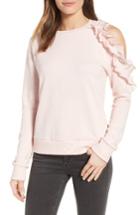 Women's Halogen Ruffled Cold Shoulder Sweatshirt - Pink