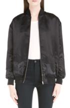Women's Saint Laurent 'teddy' Oversize Patch Satin Bomber Jacket Us / 38 Fr - Black