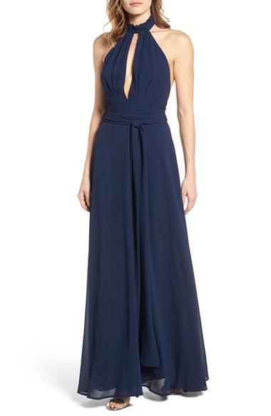 Women's Lulus Ruffle Neck Halter Gown