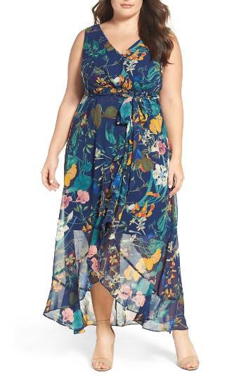 Women's Sangria Floral Faux Wrap Maxi Dress