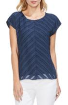 Women's Vince Camuto Fringe Trim Chevron Stripe Blouse, Size - Blue